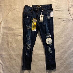 Dark Blue Distressed Skinny Jeans